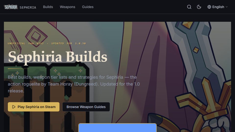 Sephiria Builds 首页截图